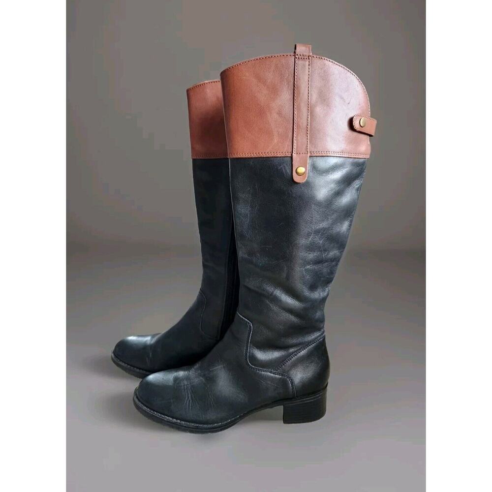 Franco Sarto Clove 2 Two-Tone Riding Boots Zip-Up Brown Black Womens 8